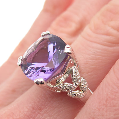 Chuck Clemency 925 Sterling Silver Real Diamond & Amethyst Ring Size 7.25