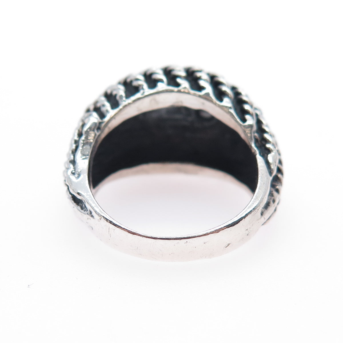 925 Sterling Silver Vintage Modernist Ribbed Dome Oxidized Ring Size 6.75