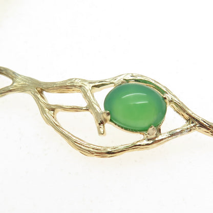 WELLS 925 Sterling Silver Gold Plated Vintage Real Jade Branch Link Bracelet 7"