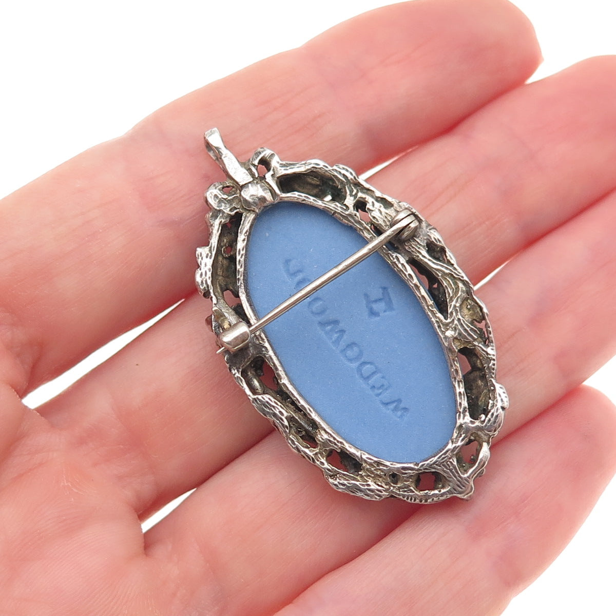 Wedgwood 925 Sterling Vintage England Jasperware Muse Cameo Pin Brooch / Pendant
