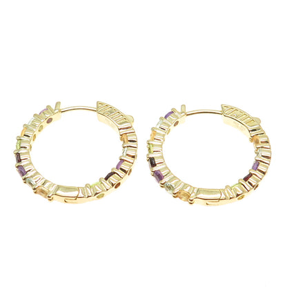 HAN 925 Sterling Silver Gold Plated Real Multi-Color Gem In & Out Hoop Earrings