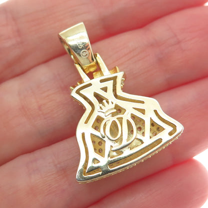 925 Sterling Silver Gold Plated C Z Dollar Sign Money Bag Pendant