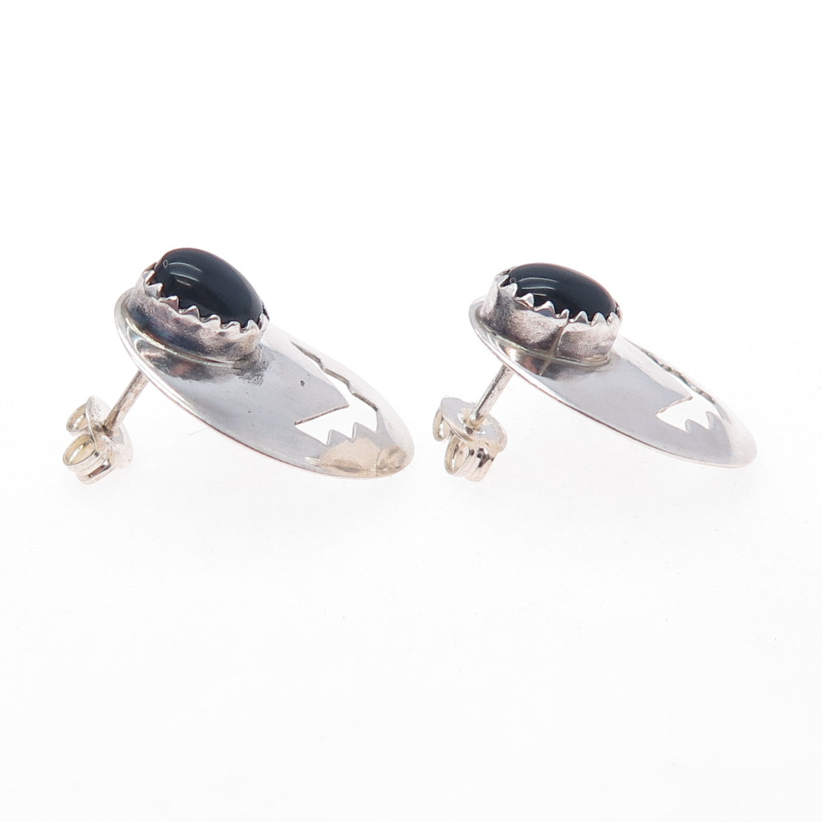 Old Pawn 925 Sterling Silver Vintage Southwestern Black Onyx Tribal Earrings