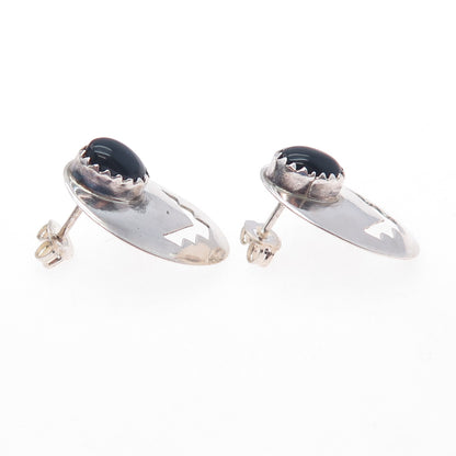 Old Pawn 925 Sterling Silver Vintage Southwestern Black Onyx Tribal Earrings