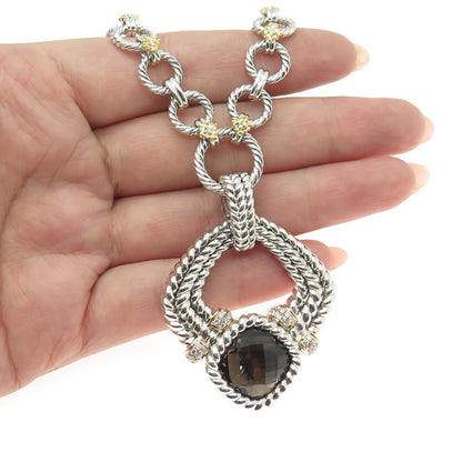 DANWAK 18K Gold Sterling 40-Diamond 0.50ct & Smoky Quartz 13.15ct Necklace 16"