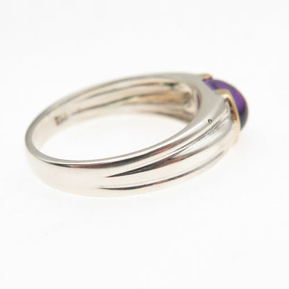 Tiffany & Co. 925 Sterling Silver 18K Gold Vintage Real Amethyst Ring Size 6.75