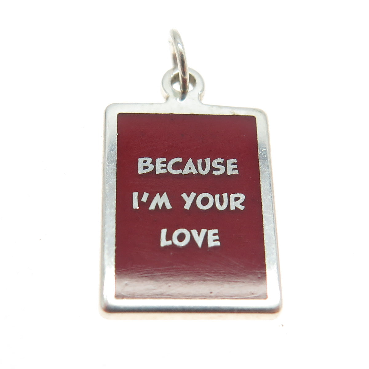 925 Sterling Silver Red Enamel "Because I'm Your Love" Minimalist Charm Pendant