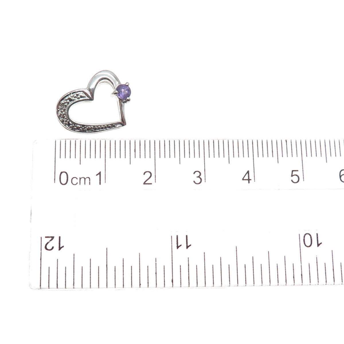 925 Sterling Silver Real Diamond Accent Amethyst Heart Minimalist Slide Pendant