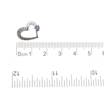 925 Sterling Silver Real Diamond Accent Amethyst Heart Minimalist Slide Pendant