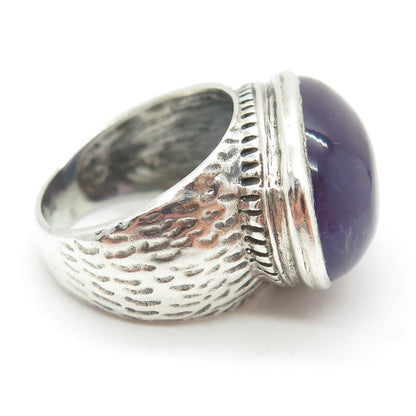 925 Sterling Silver Vintage Real Cabochon Amethyst Ring Size 6.75