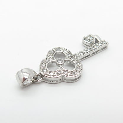 925 Sterling Silver C Z Key Pendant