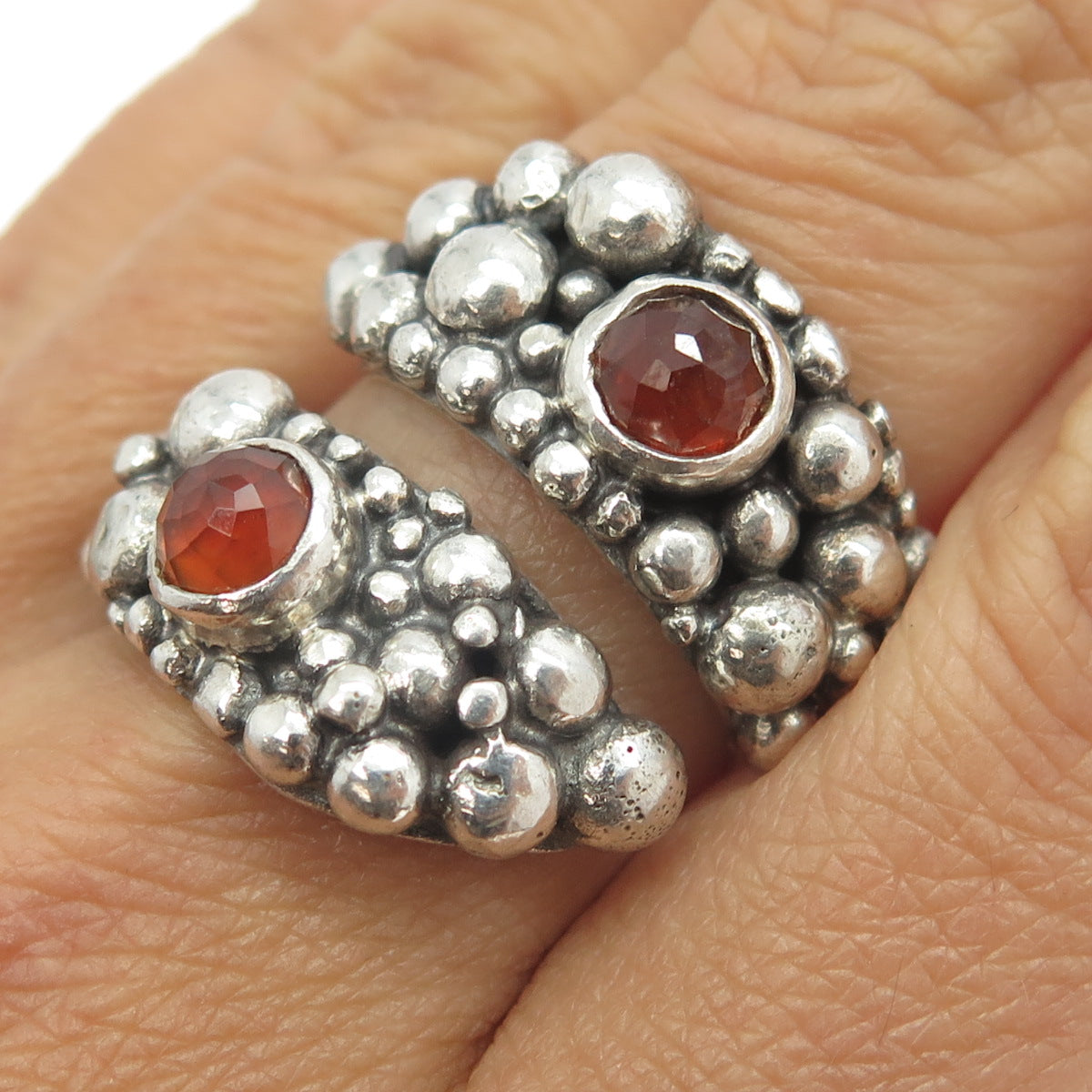 925 Sterling Silver Vintage Real Carnelian Modernist Adjustable Ring Size 9.25