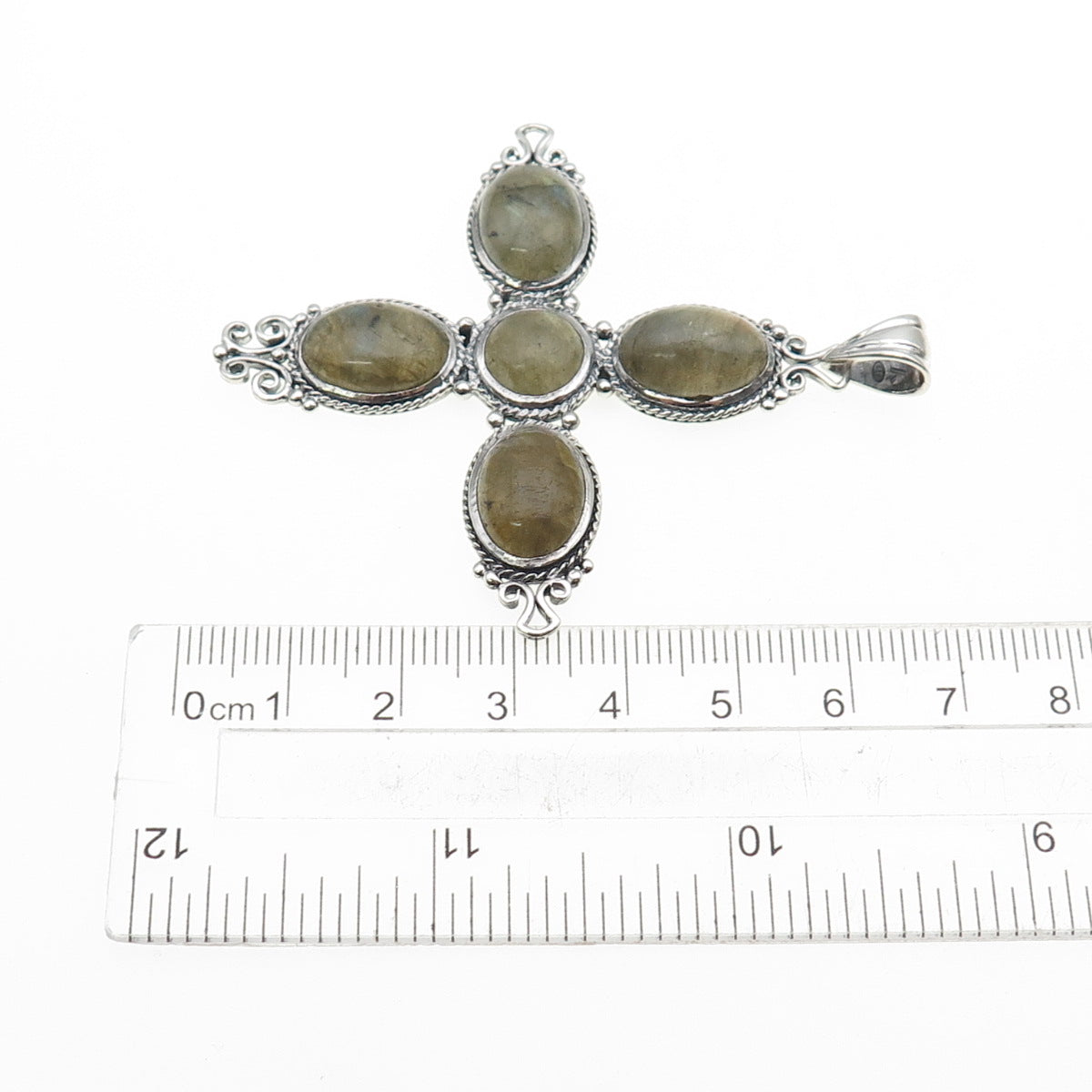 M.R.F. RESOURCES 925 Sterling Silver Vintage Real Labradorite Cross Pendant