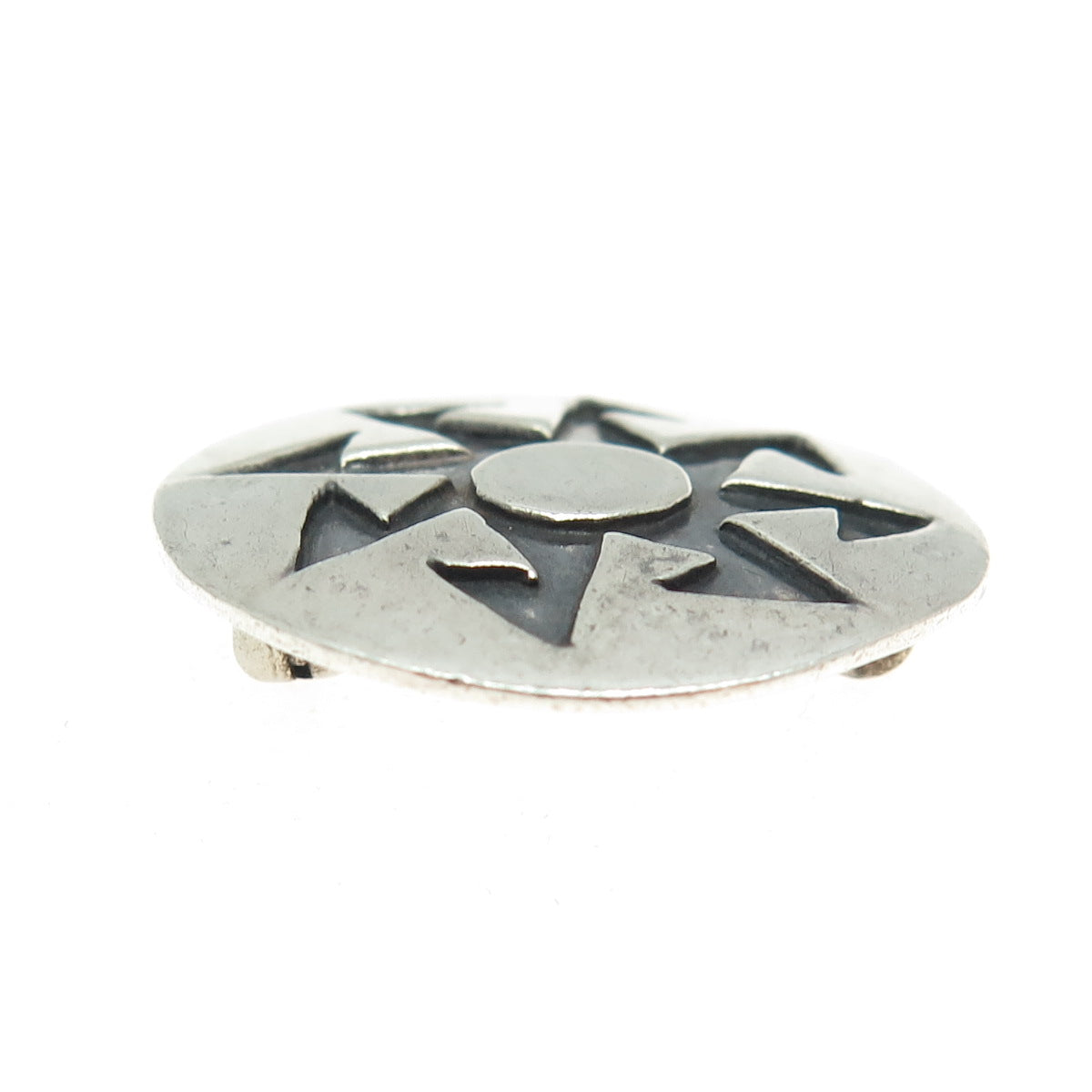 925 Sterling Silver Vintage Tribal Sun Oxidized Pin Brooch