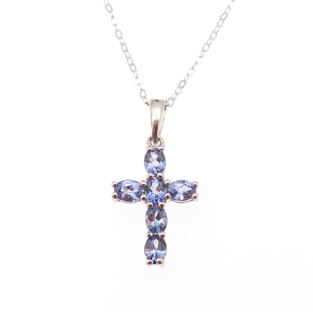 Chuck Clemency 925 Sterling Silver Real Tanzanite Cross Cable Chain Necklace 20"