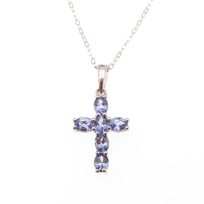 Chuck Clemency 925 Sterling Silver Real Tanzanite Cross Cable Chain Necklace 20"