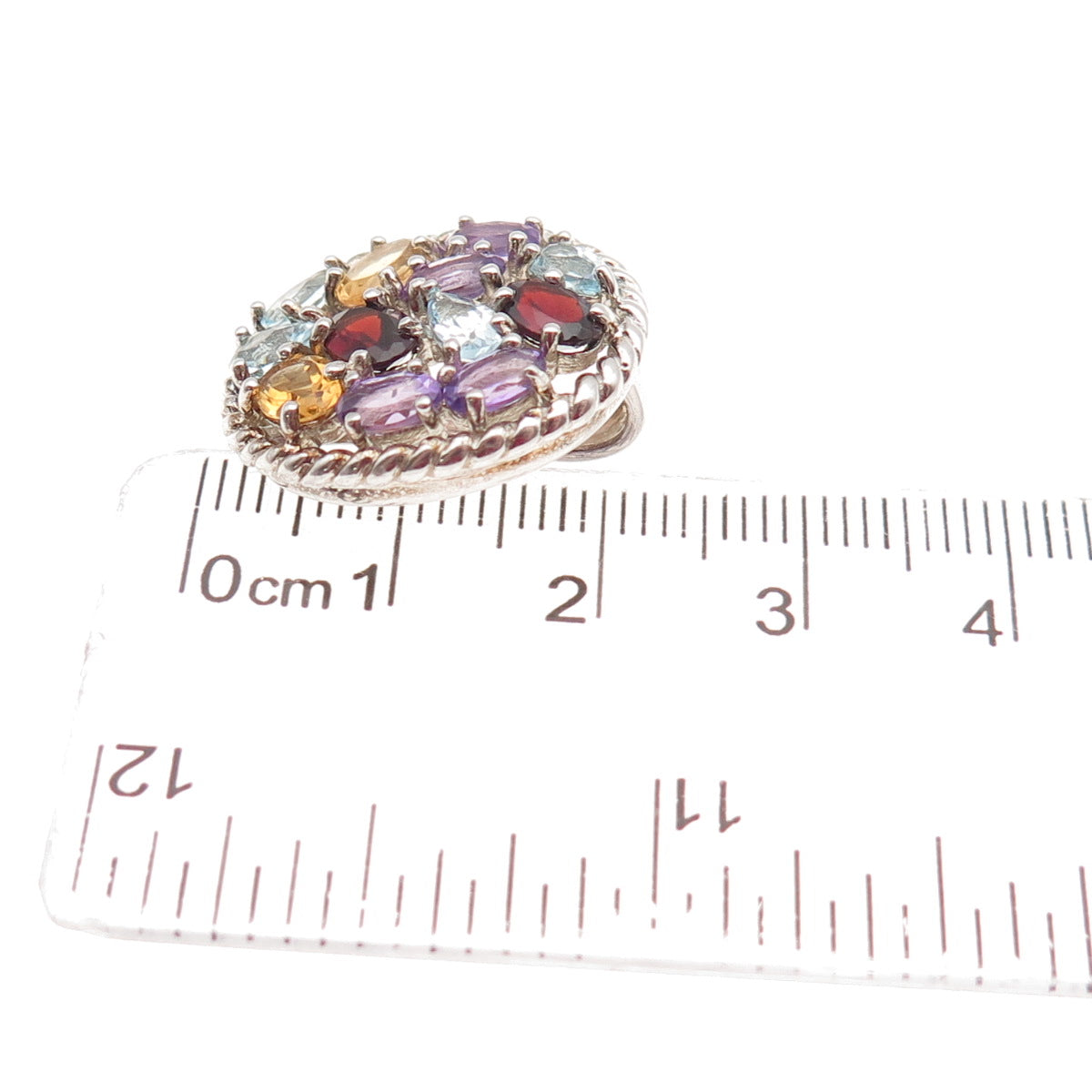 925 Sterling Real Blue Topaz Garnet Citrine Amethyst Cluster Slide Mini Pendant