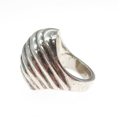 925 Sterling Silver Vintage Mexico Modernist Wavy Ribbed Dome Ring Size 6