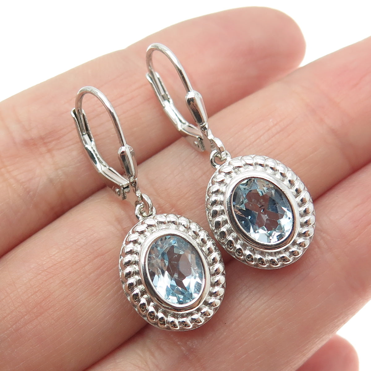 DBJ DEE BERKLE 925 Sterling Silver Real Blue Topaz Dangle Earrings