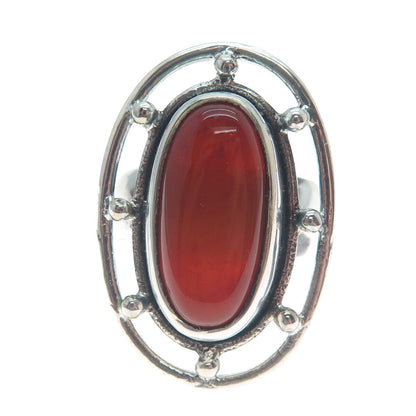 925 Sterling Silver Vintage Real Carnelian Modernist Oxidized Ring Size 8.75