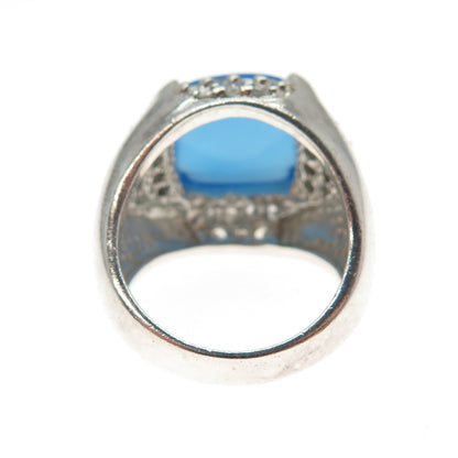 ROSS SIMONS 925 Sterling Silver Vintage Real Blue Chalcedony C Z Ring Size 5.25