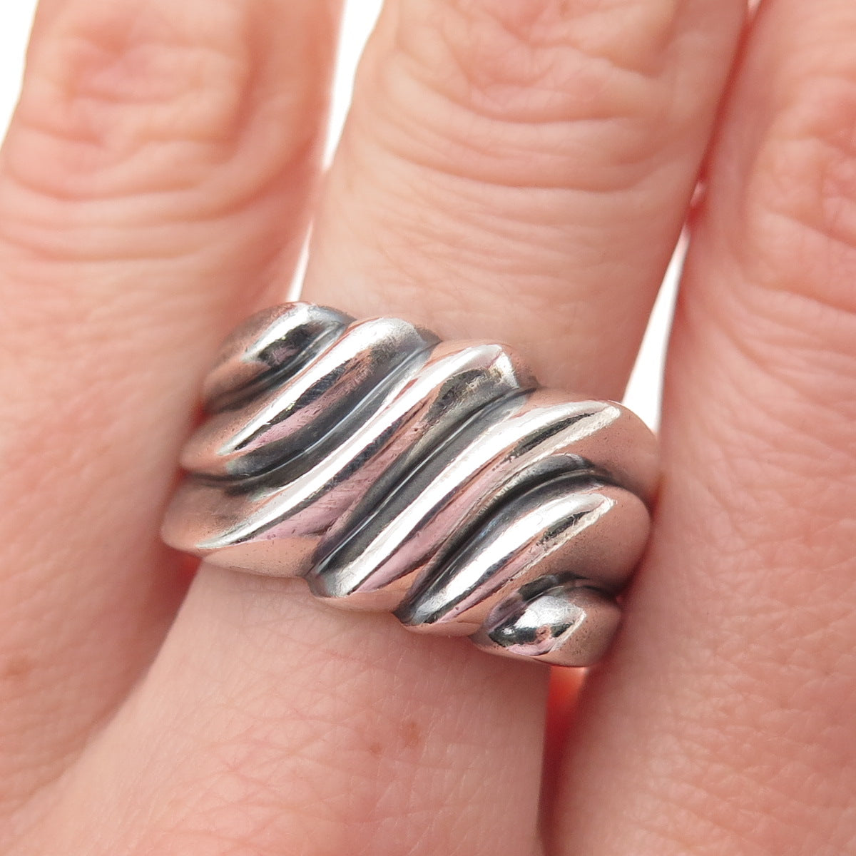 CHAPAL ZENRAY 925 Sterling Silver Vintage Modernist Oxidized Ring Size 9