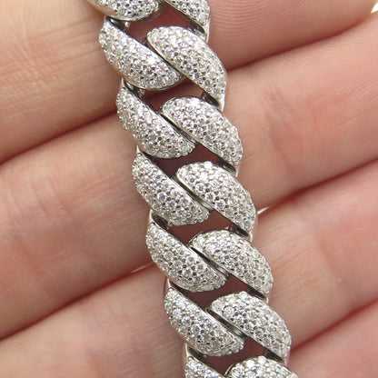 925 Sterling Silver Real Moissanite Cuban Link Bracelet 8.5"