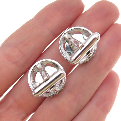 Anson 925 Sterling Silver Vintage Real Diamond Starburst Cufflinks