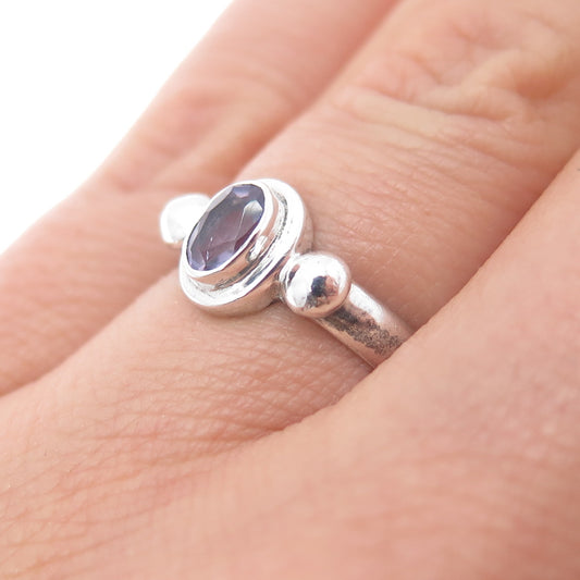 925 Sterling Silver Vintage Real Amethyst Modernist Ring Size 5.75