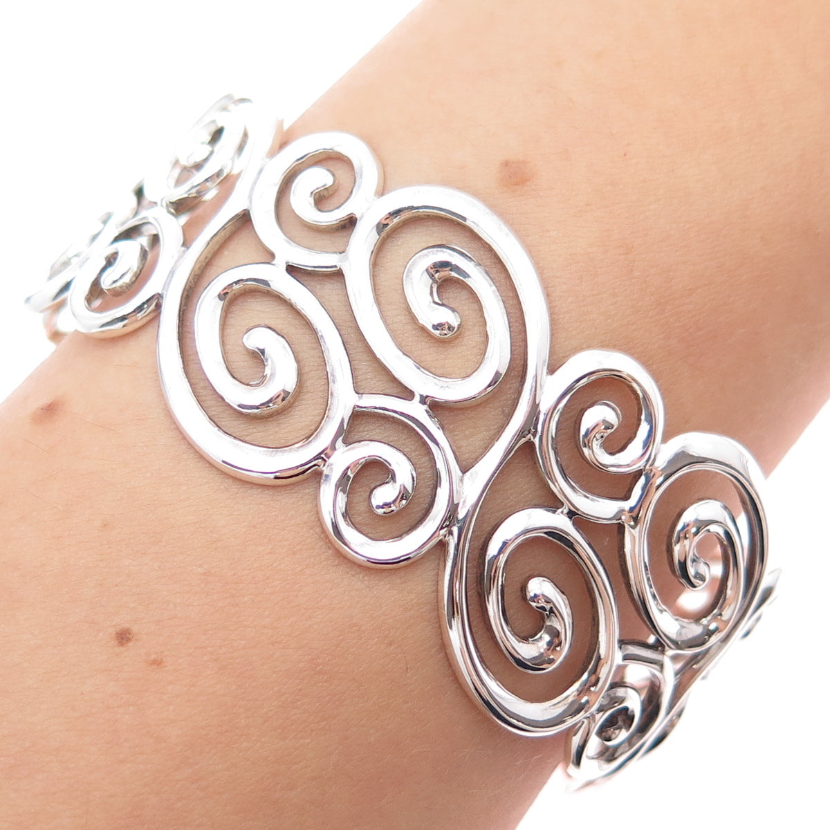 ROSS SIMONS 925 Sterling Silver Vintage Swirl Adjustable Cuff Bracelet 6.75"