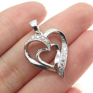 HAN 925 Sterling Silver Round-Cut C Z Double Heart Pendant