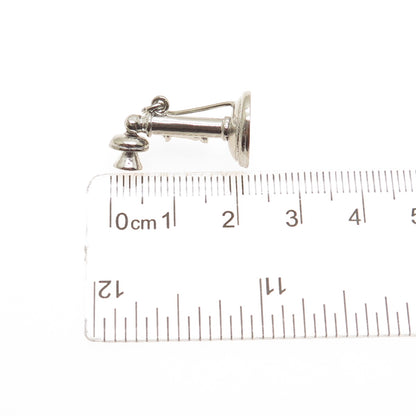 WELLS 925 Sterling Silver Vintage Retro Candlestick Phone Mini 3D Charm Pendant