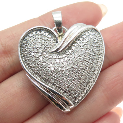 925 Sterling Silver Real Round-Cut Diamond Heart Pendant