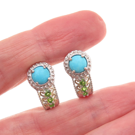 Chuck Clemency 925 Sterling Silver Real Turquoise & Peridot Claw Earrings