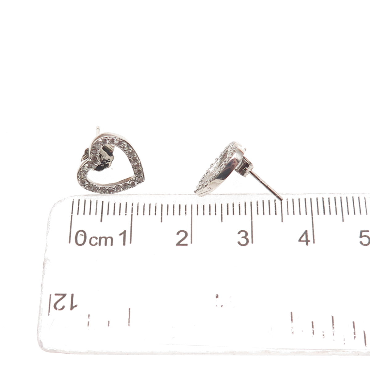 925 Sterling Silver Round-Cut C Z Open Heart Stud Earrings