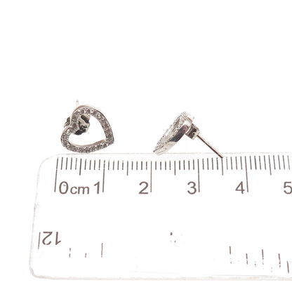 925 Sterling Silver Round-Cut C Z Open Heart Stud Earrings