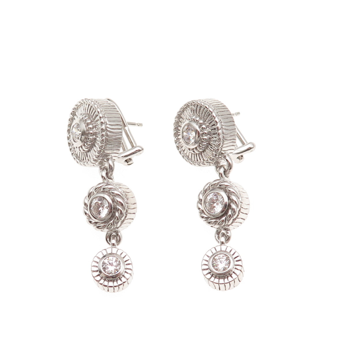 Judith Ripka 925 Sterling Silver Round-Cut C Z Omega Back Dangle Earrings