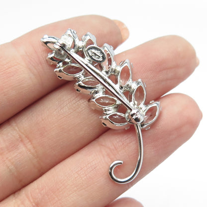 CARL ART 925 Sterling Silver Antique Art Deco Rhinestone Leaf Pin Brooch