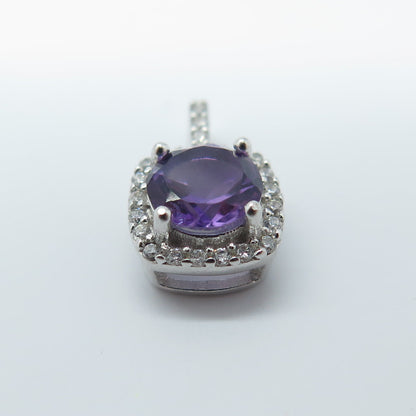 HAN 925 Sterling Silver Real Round-Cut Amethyst & C Z Pendant