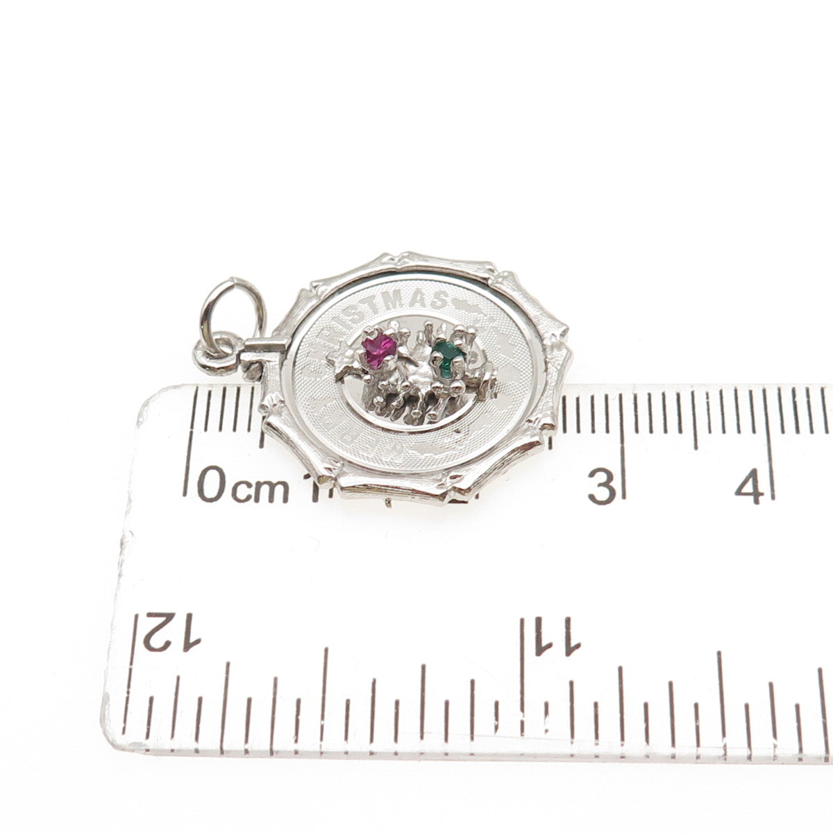 925 Sterling Silver Vintage Rhinestone Merry Christmas Tree Charm Pendant