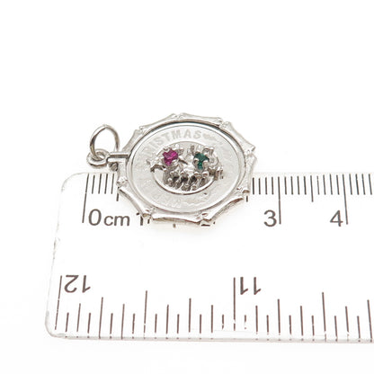 925 Sterling Silver Vintage Rhinestone Merry Christmas Tree Charm Pendant