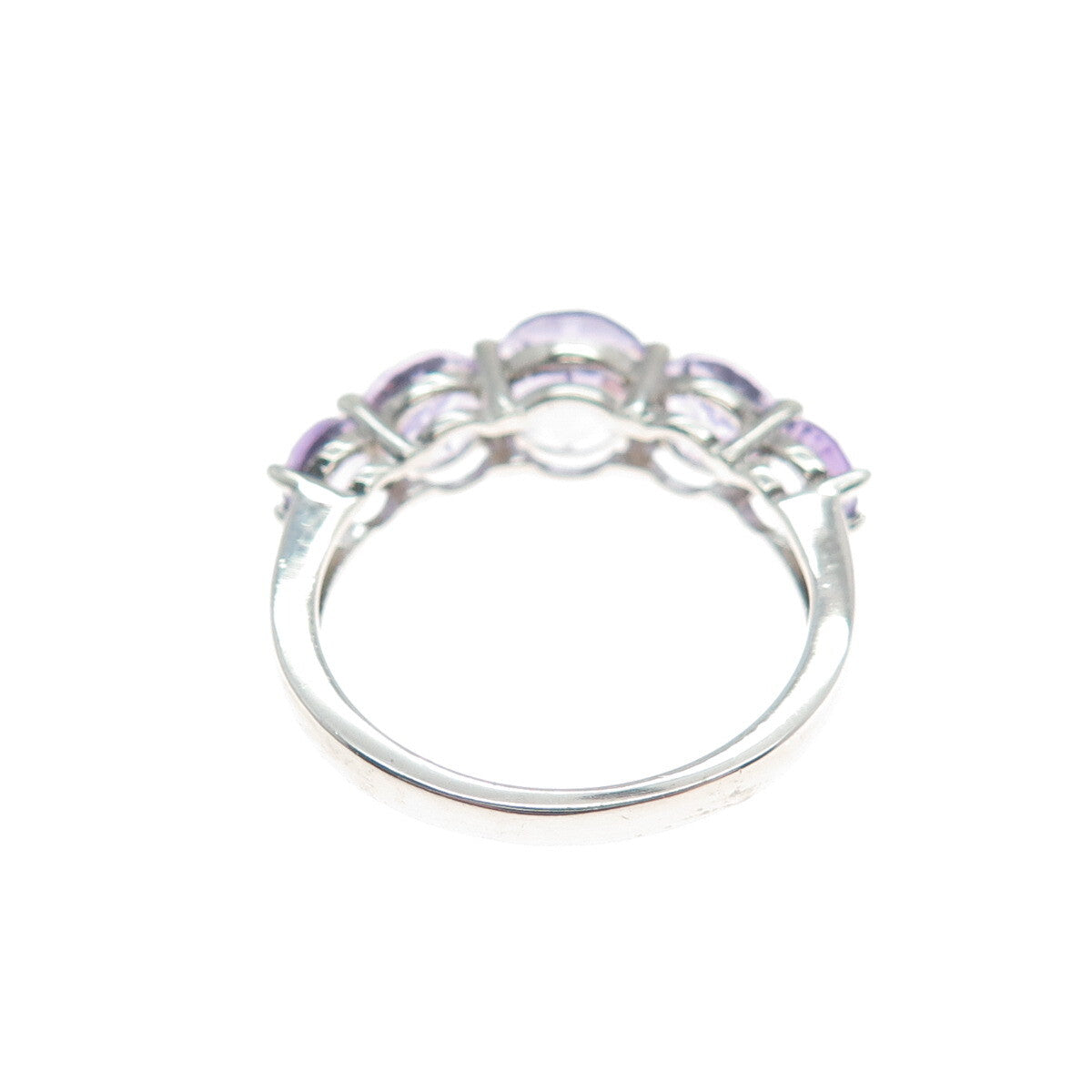 925 Sterling Silver Real Round-Cut Graduated Amethyst Ring Size 6