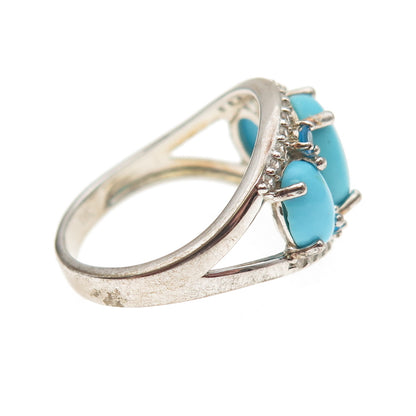 925 Sterling Silver Real Turquoise Apatite & White Topaz Ring Size 8