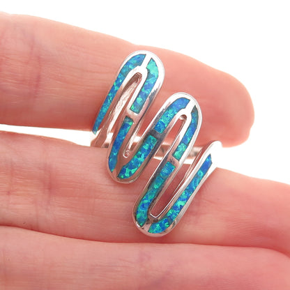 925 Sterling Silver Real Opal Modernist Zig Zag Ring Size 9