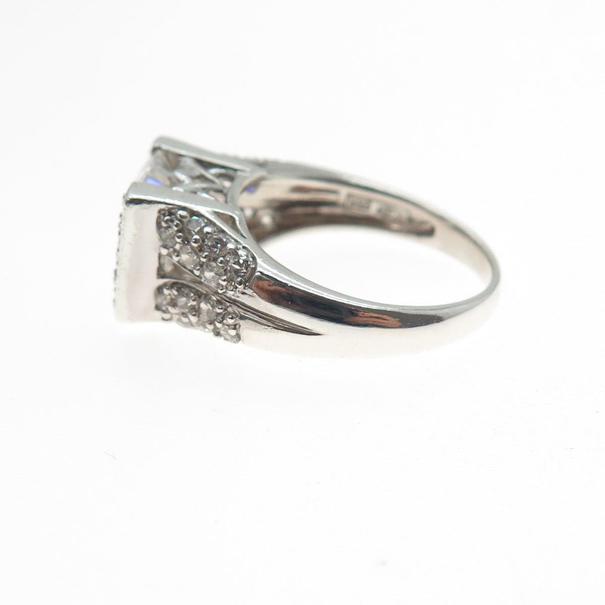 MEDA 925 Sterling Silver Radiant & Round-Cut C Z Engagement Ring Size 8