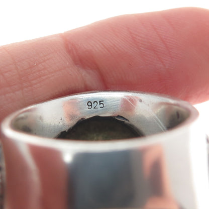 925 Sterling Silver Vintage Real Pear-Cut Unakite Heart Oxidized Ring Size 8.75