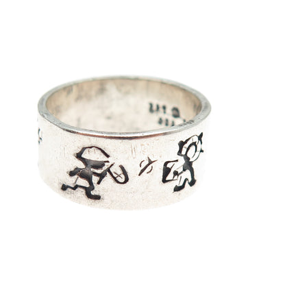 925 Sterling Silver Vintage EFS Mexico Children Oxidized Band Ring Size 8.25
