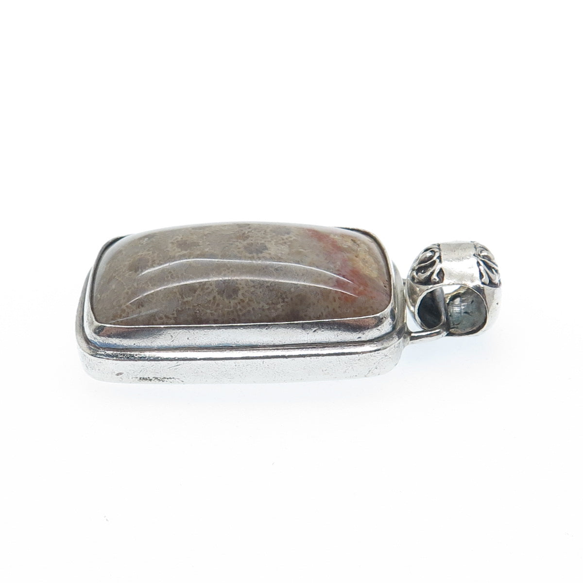 925 Sterling Silver Vintage Real Fossil Modernist Oxidized Pendant