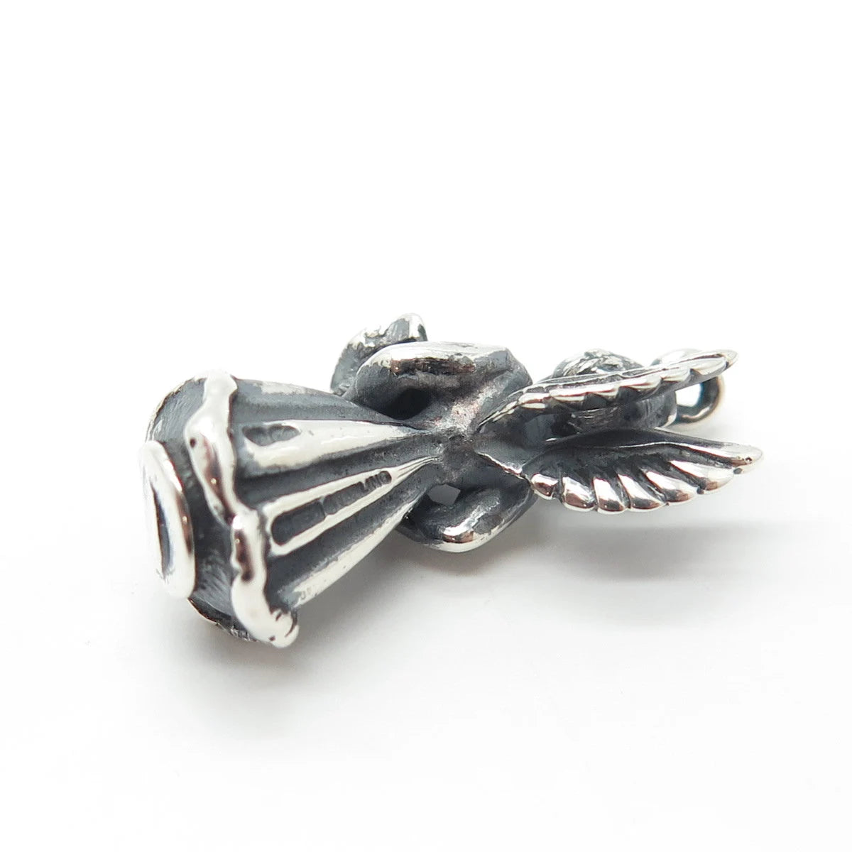 925 Sterling Silver Vintage "April" Girl w/Wings Pendant