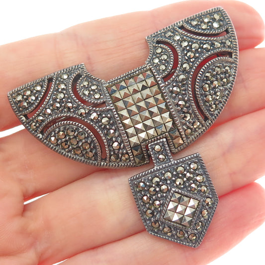 JUDITH JACK 925 Sterling Silver Vintage Real Marcasite Oxidized Pin Brooch